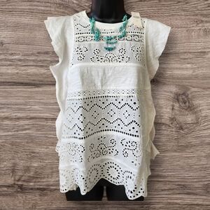 Anthropologie NWT Sustainable Ivory White Lace Sleeveless Top - XS